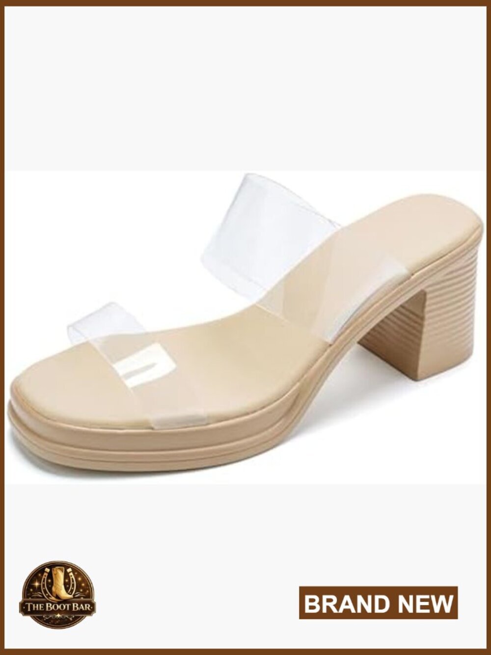 Transparent Two Strap Platform Block Heel Sandals Square Open Toe Chunky Heeled
